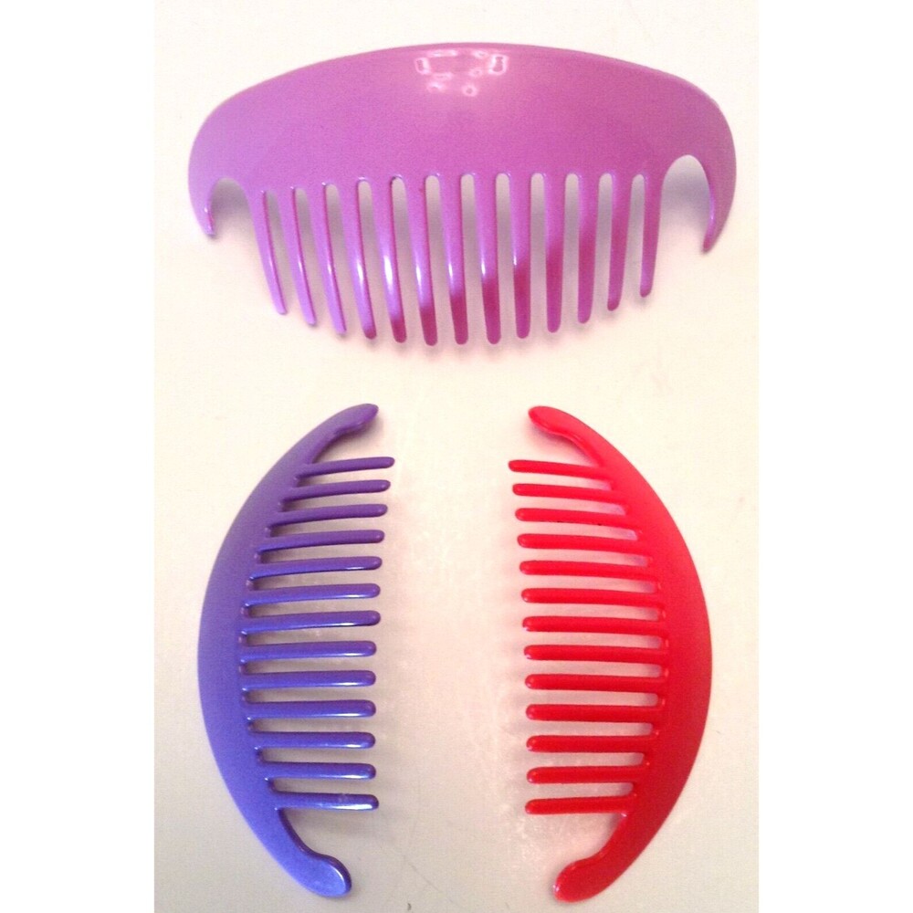 Vtg GOODY 1980s TZERS Hair Cincher Clip Banana Comb Pony Red Purple Blue Set 3